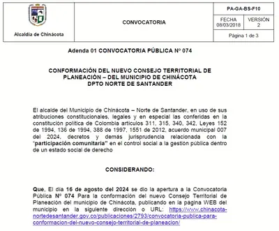 Adenda 01 CONVOCATORIA PÚBLICA Nº 074